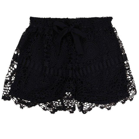 Image of Lace Hollow Out Drawstring Casual Shorts