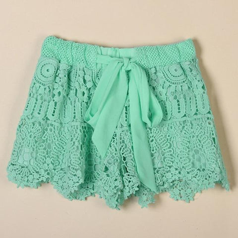 Image of Lace Hollow Out Drawstring Casual Shorts