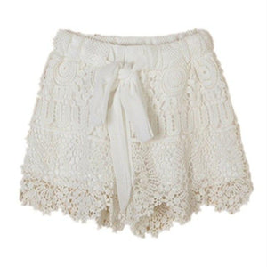 Lace Hollow Out Drawstring Casual Shorts