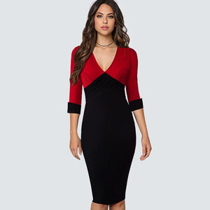 Patchwork Pencil Formal Sheath Fitted Bodycon Dress