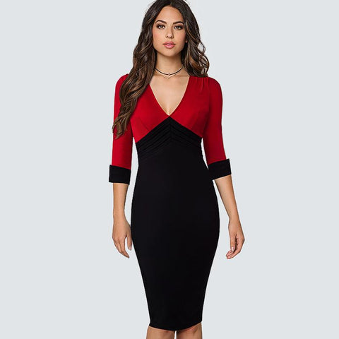 Image of Patchwork Pencil Formal Sheath Fitted Bodycon Dress