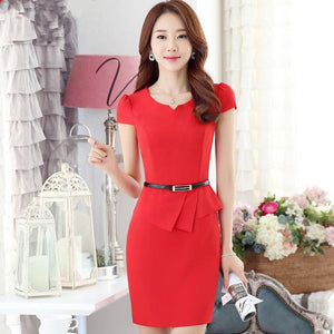 Summer fashion Puff slim v-neck formal short sleeve dress