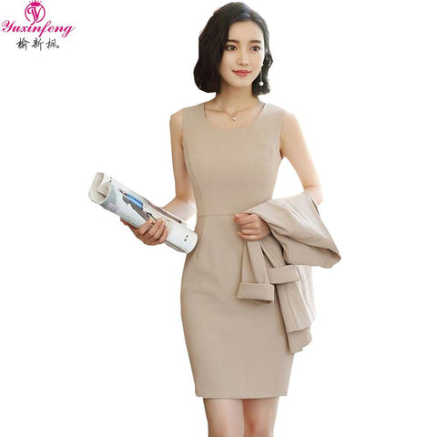 Image of Formal O Neck Sleeveless Plus Size Office Dress