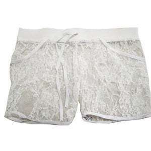 Sexy Lace Hollow Out Women's Shorts Drawstring Pocket Elastic