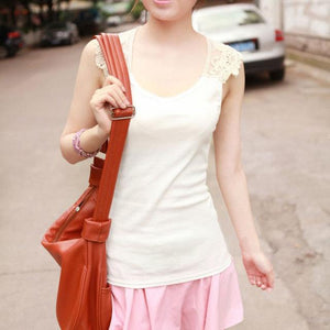 Patchwork Lace Solid Color Sleeveless Tanks Tops