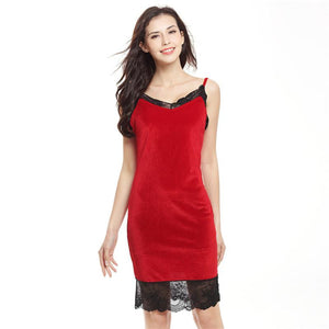 Velvet Patchwork Lace Spaghetti Strap Summer Dress Sleeveless Backless