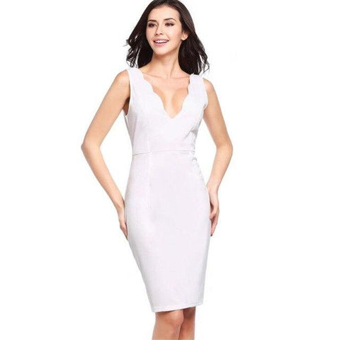 Image of Knee-Length dress Elegant ladies white bodycon dress one shoulder