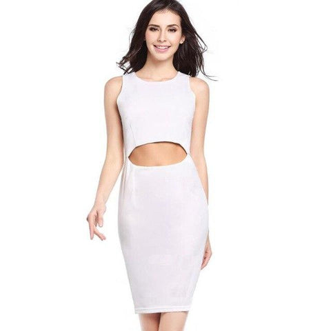 Image of Knee-Length dress Elegant ladies white bodycon dress one shoulder