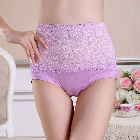 Image of Bamboo Fiber Underwear Knickers Female High Waist Lace Solid Color Lingerie Panties