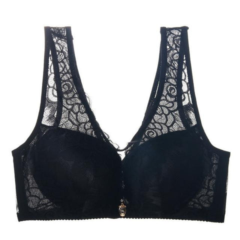 Image of Vest Bra No Wire Lace Brassiere Thin Full Coverage Push Up Adjustable Bra