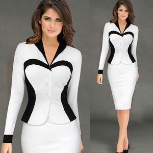 New Women Formal Dresses For Work Faux Two Pieces