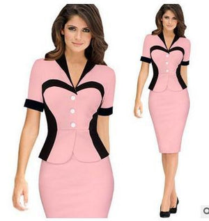 New Women Formal Dresses For Work Faux Two Pieces