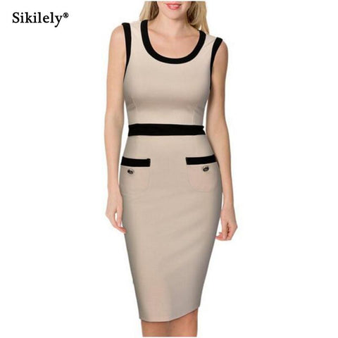 Image of Sikilely Simple Round Neck Sleeveless Summer Dress